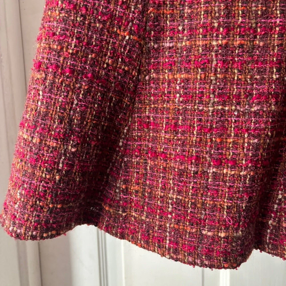 Lafayette 148 New York Tweed Midi Skirt Red Purple Flounce Hem Size 4